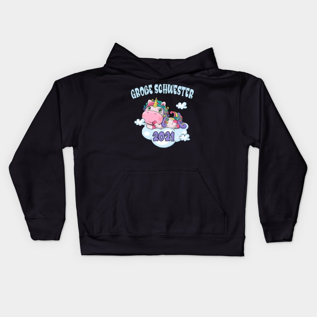 Einhorn Große Schwester 2021 Schwestern Kids Hoodie by Foxxy Merch